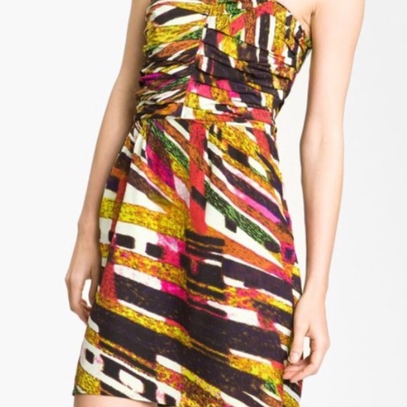 🪡CHARLIE JADE🪡BIRCH PRINT SILK STRAPLESS DRESS🪡 - Picture 4 of 9